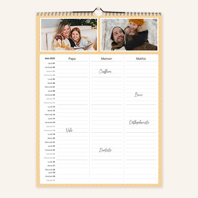 Calendrier familial mural A3 portrait 